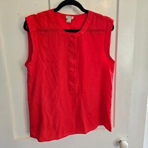J.Crew Red Sleeveless Blouse Hidden Button Front Lightweight Top, Size 8, Preppy